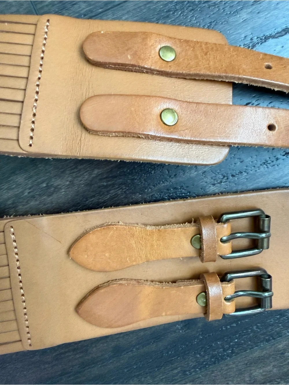 J.Crew Genuine Leather Fringe Wide Waist Belt Tan Boho Western Festival S - Picture 3 of 6